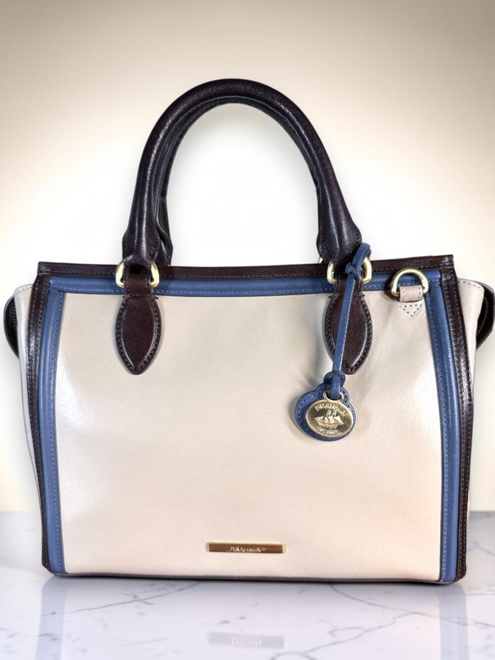 Brahmin Schooner Sand Westport Rare Smooth Italian Leather Satchel Bag - Picture 2 of 15